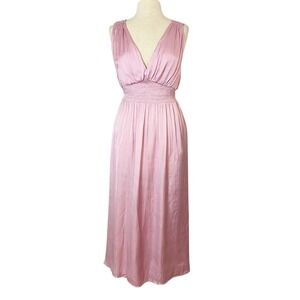 OLD NAVY Pink Satin Maxi Dress Medium Romantic Regency Grecian Fairy Soft Girl